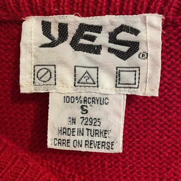 Vintage YES Tunic Sweater Red Size Small 80s Embroidered Oversized Crewn… - Picture 7 of 8